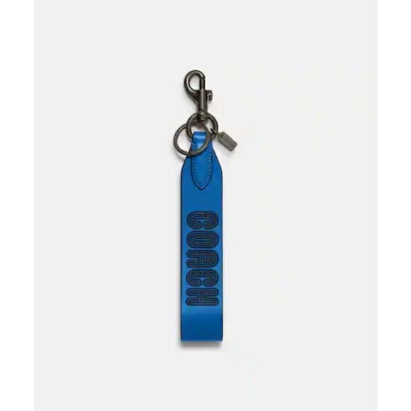 Coach Loop Key Fob with Coach Patch  gunmetal and bright blue - Picture 1 of 3